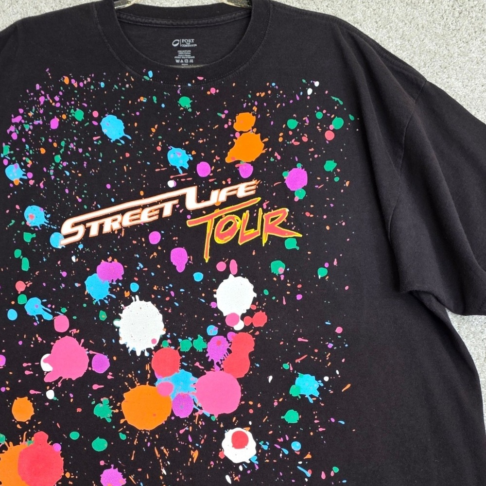 Street Life Tour‎ Shirt 2XL Black Neon Paint Splatter Tire Track Graphic Tee